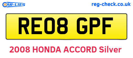 RE08GPF are the vehicle registration plates.
