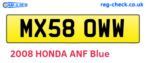 MX58OWW are the vehicle registration plates.