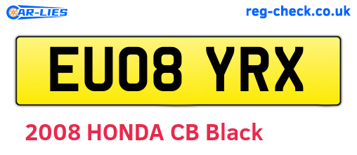 EU08YRX are the vehicle registration plates.