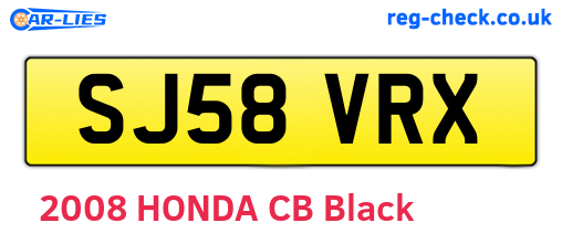 SJ58VRX are the vehicle registration plates.