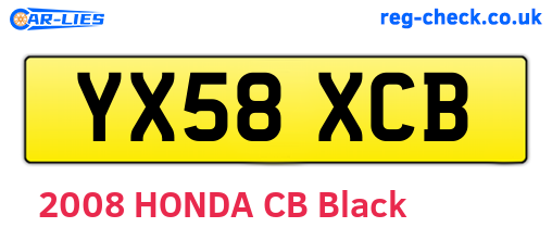 YX58XCB are the vehicle registration plates.