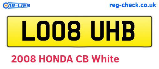 LO08UHB are the vehicle registration plates.