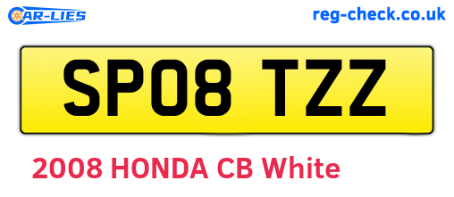 SP08TZZ are the vehicle registration plates.