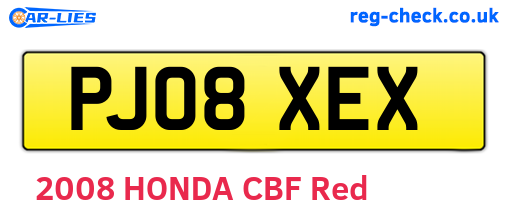 PJ08XEX are the vehicle registration plates.