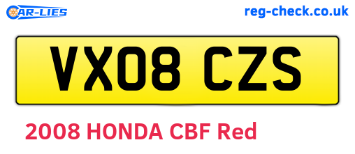 VX08CZS are the vehicle registration plates.