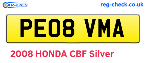PE08VMA are the vehicle registration plates.