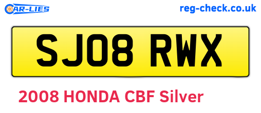 SJ08RWX are the vehicle registration plates.