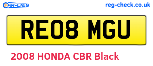 RE08MGU are the vehicle registration plates.