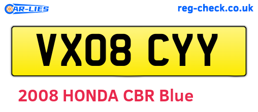 VX08CYY are the vehicle registration plates.