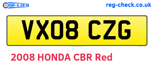 VX08CZG are the vehicle registration plates.