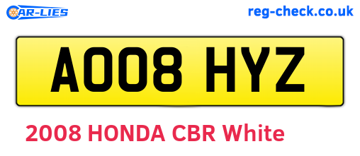 AO08HYZ are the vehicle registration plates.