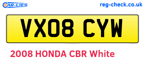 VX08CYW are the vehicle registration plates.