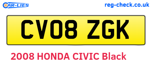CV08ZGK are the vehicle registration plates.