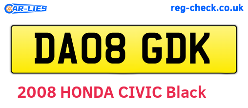 DA08GDK are the vehicle registration plates.