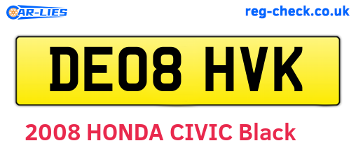 DE08HVK are the vehicle registration plates.