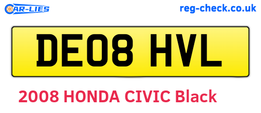 DE08HVL are the vehicle registration plates.