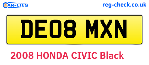 DE08MXN are the vehicle registration plates.