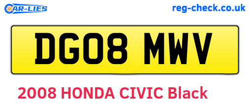 DG08MWV are the vehicle registration plates.