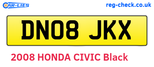DN08JKX are the vehicle registration plates.