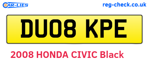 DU08KPE are the vehicle registration plates.