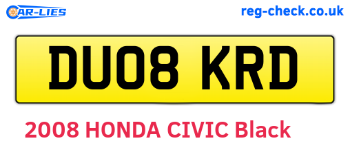 DU08KRD are the vehicle registration plates.