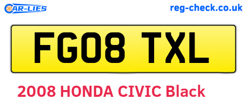 FG08TXL are the vehicle registration plates.