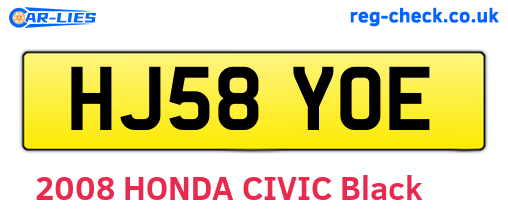 HJ58YOE are the vehicle registration plates.