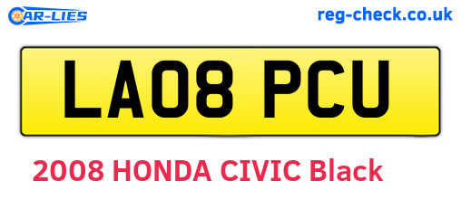 LA08PCU are the vehicle registration plates.