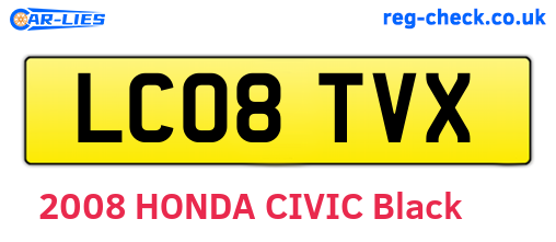 LC08TVX are the vehicle registration plates.