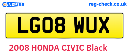 LG08WUX are the vehicle registration plates.