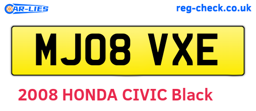 MJ08VXE are the vehicle registration plates.