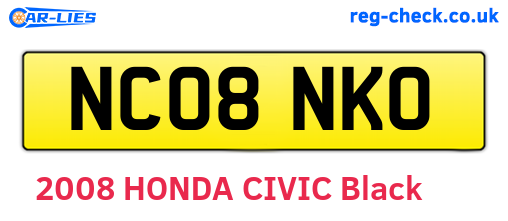 NC08NKO are the vehicle registration plates.