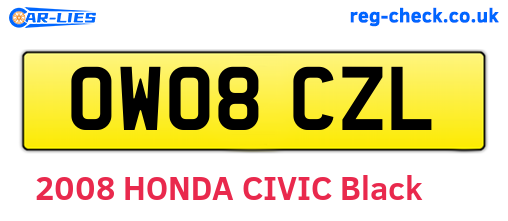 OW08CZL are the vehicle registration plates.