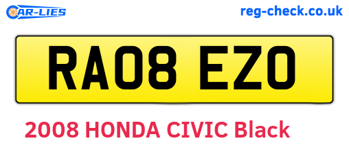 RA08EZO are the vehicle registration plates.