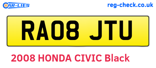 RA08JTU are the vehicle registration plates.