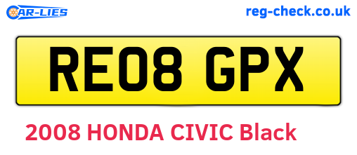 RE08GPX are the vehicle registration plates.