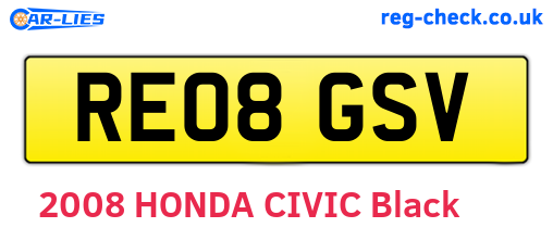 RE08GSV are the vehicle registration plates.