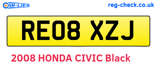 RE08XZJ are the vehicle registration plates.