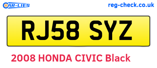 RJ58SYZ are the vehicle registration plates.