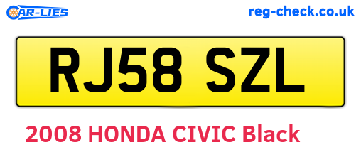 RJ58SZL are the vehicle registration plates.