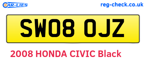 SW08OJZ are the vehicle registration plates.