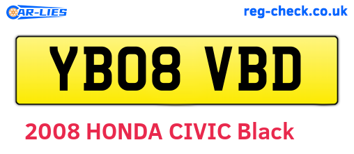 YB08VBD are the vehicle registration plates.