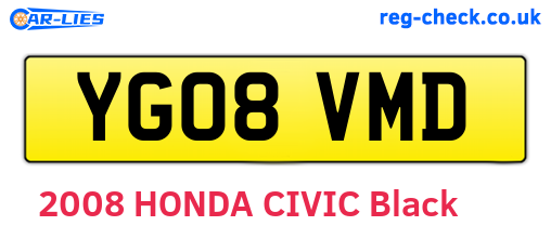 YG08VMD are the vehicle registration plates.