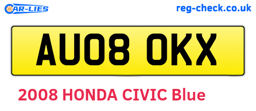 AU08OKX are the vehicle registration plates.