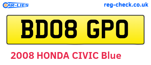 BD08GPO are the vehicle registration plates.