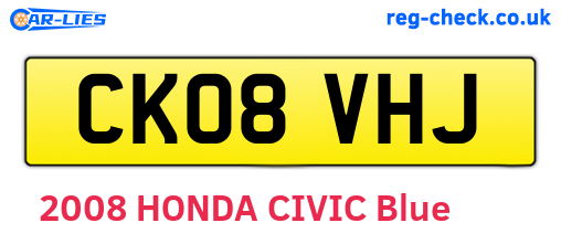 CK08VHJ are the vehicle registration plates.