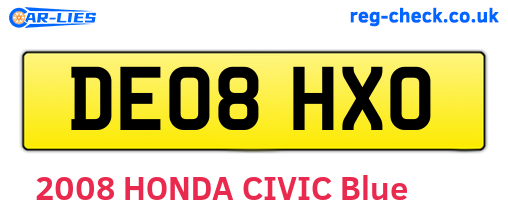 DE08HXO are the vehicle registration plates.