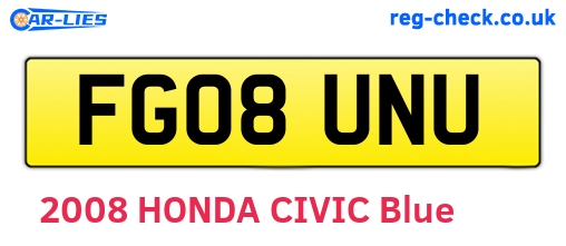 FG08UNU are the vehicle registration plates.