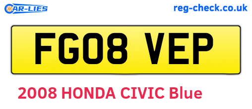 FG08VEP are the vehicle registration plates.