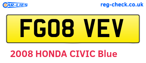 FG08VEV are the vehicle registration plates.